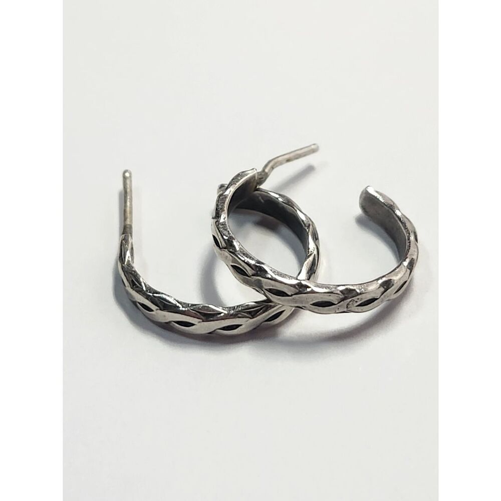 Sterling Silver Textured Hoop Earrings 925